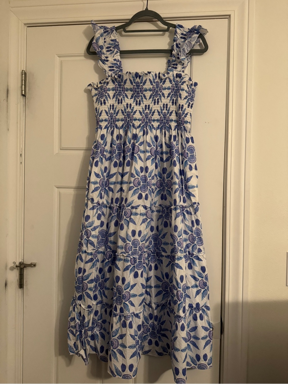 Ellie Nap Dress Hill House White Dress with Blue Shell Mosaic Print